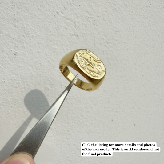 From the Rocks - 9ct Yellow Gold Signet Ring (Wax Model, Available to Cast)