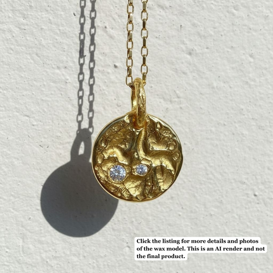 Unearthed Dual Stone 9ct Yellow Gold Pendant (Wax Model, Available to Cast)